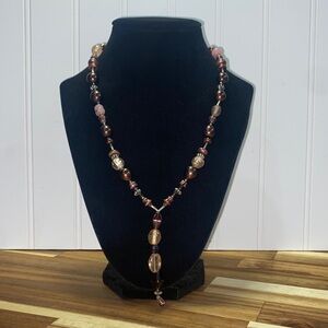 Chic Glass Beaded Necklace With Brown, Mauve and Gold Tones- NWT